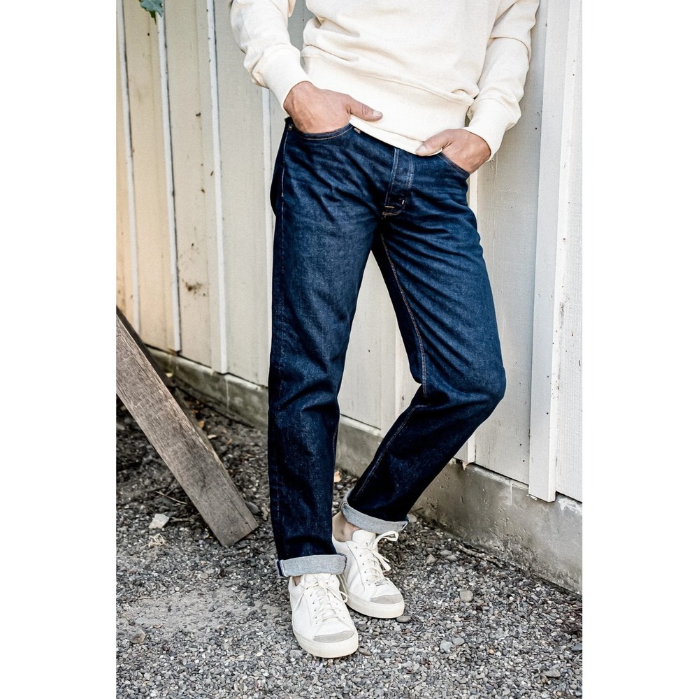 WiesMade Sam Jeans Men's 32x32 Blue Dark Wash 14oz Button Fly Straight USA Made